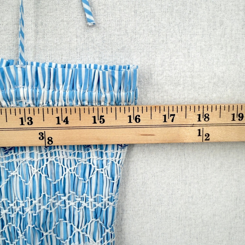 J CREW Paloma Smocked Tank Top Womens Medium Blue White Stripe Tie Shoulder NEW - Picture 6 of 15